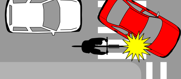 El riesgo más frecuente es ser arrollado por un automovilista que da vuelta, sobre todo si quedamos en su ángulo ciego o es ciego funcional.